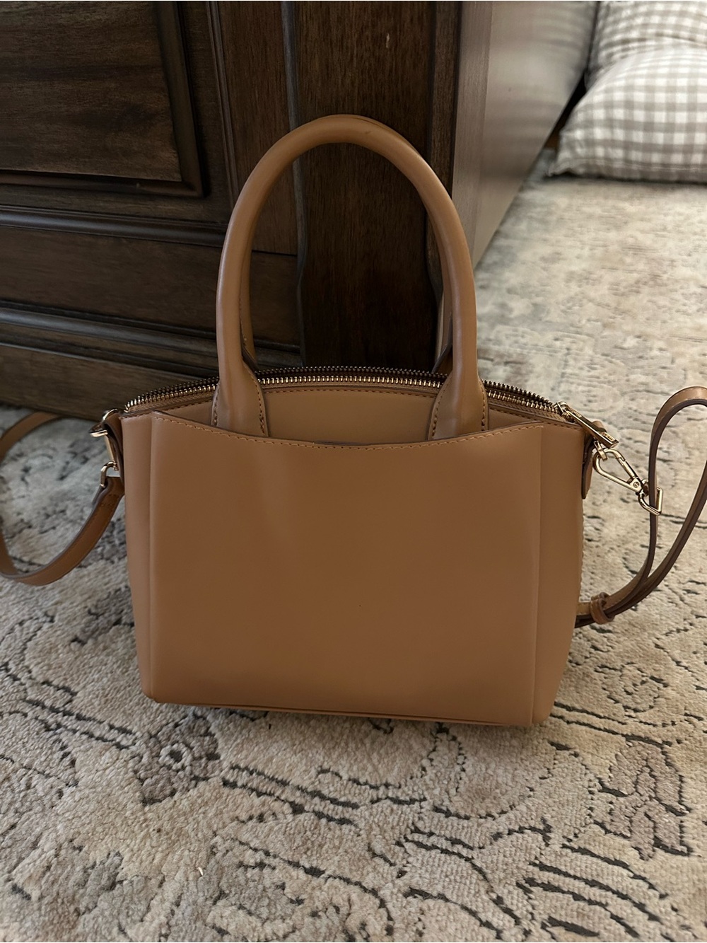 Target Tan Faux Leather Purse with Gold Accents